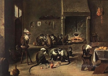  vêtements - Singes dans la cuisine David Teniers les jeunes singes dans les vêtements